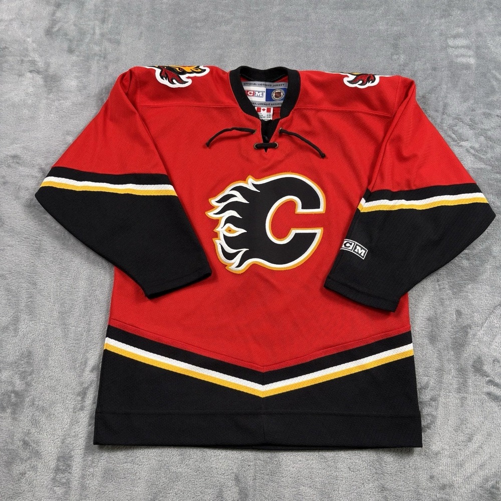 Vintage CCM Calgary Flames Jersey Embroidered Youth L/XL Red